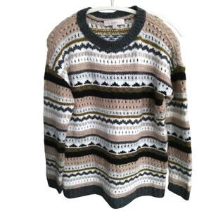 Nordic chunky open knit sweater crewneck tribal neutrals W size Sm oversized